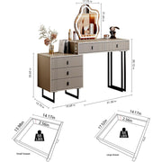 Modern Beige Vanity Desk with Wavy LED Mirror, Drawers, and Storage - Perfect for Makeup, Study, and Consoles-GCC Home Center